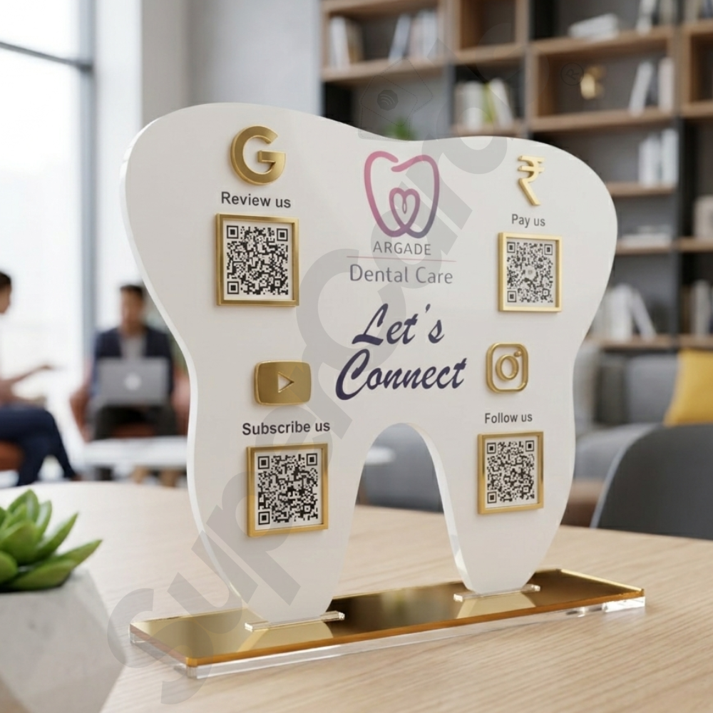 Four QR Tooth-Shaped Dental Acrylic Standee
