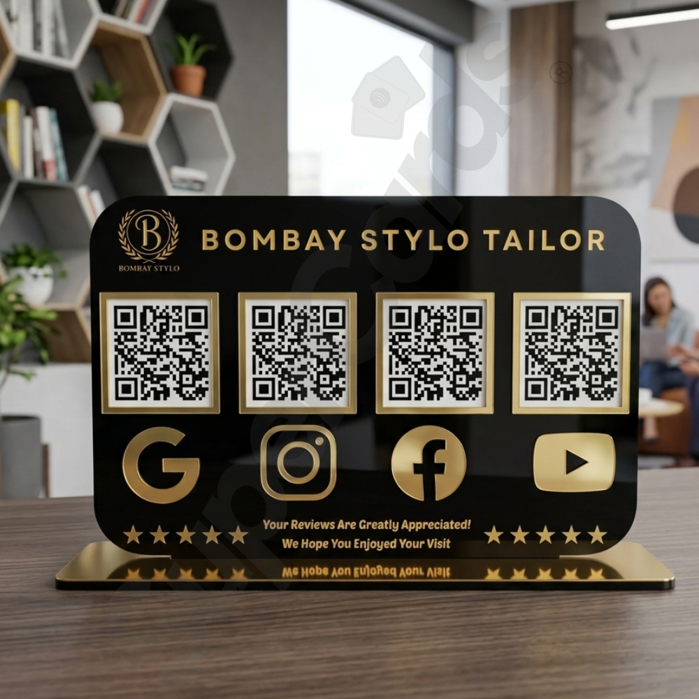 Four QR Landscape Black Gold Social Standee