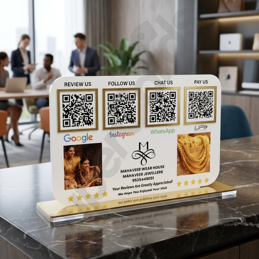 Four QR White Gold Photo Branding Standee