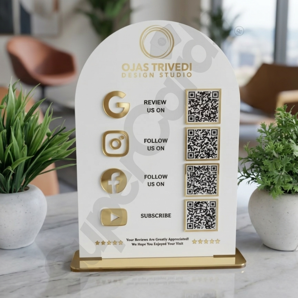 Four QR Arch White Gold Acrylic Standee
