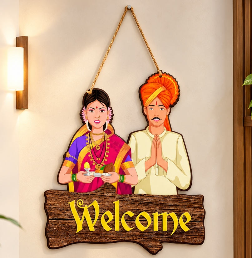 Traditional Marathi Welcome Board for Home Entrance
