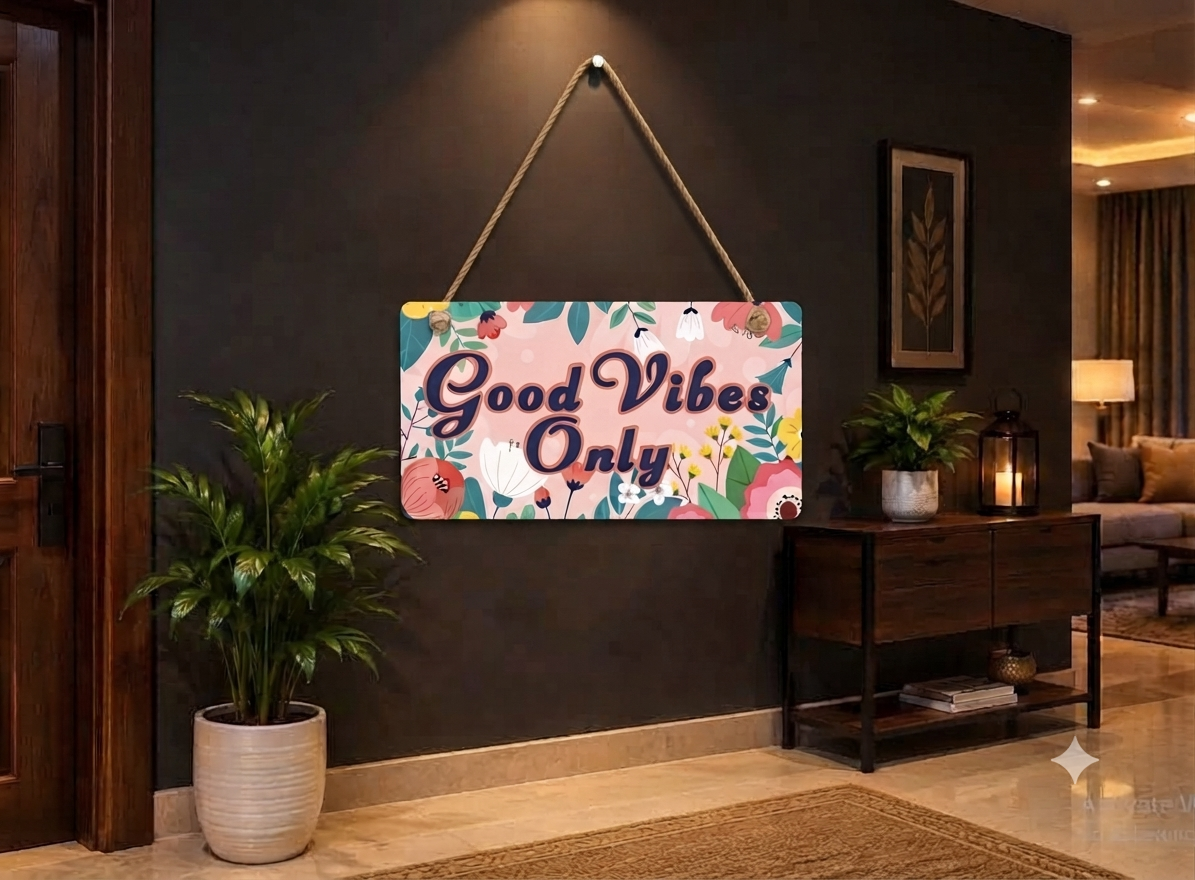 Good Vibes Only Sign | Wooden Floral Motivational Door Hanging Plaque Home