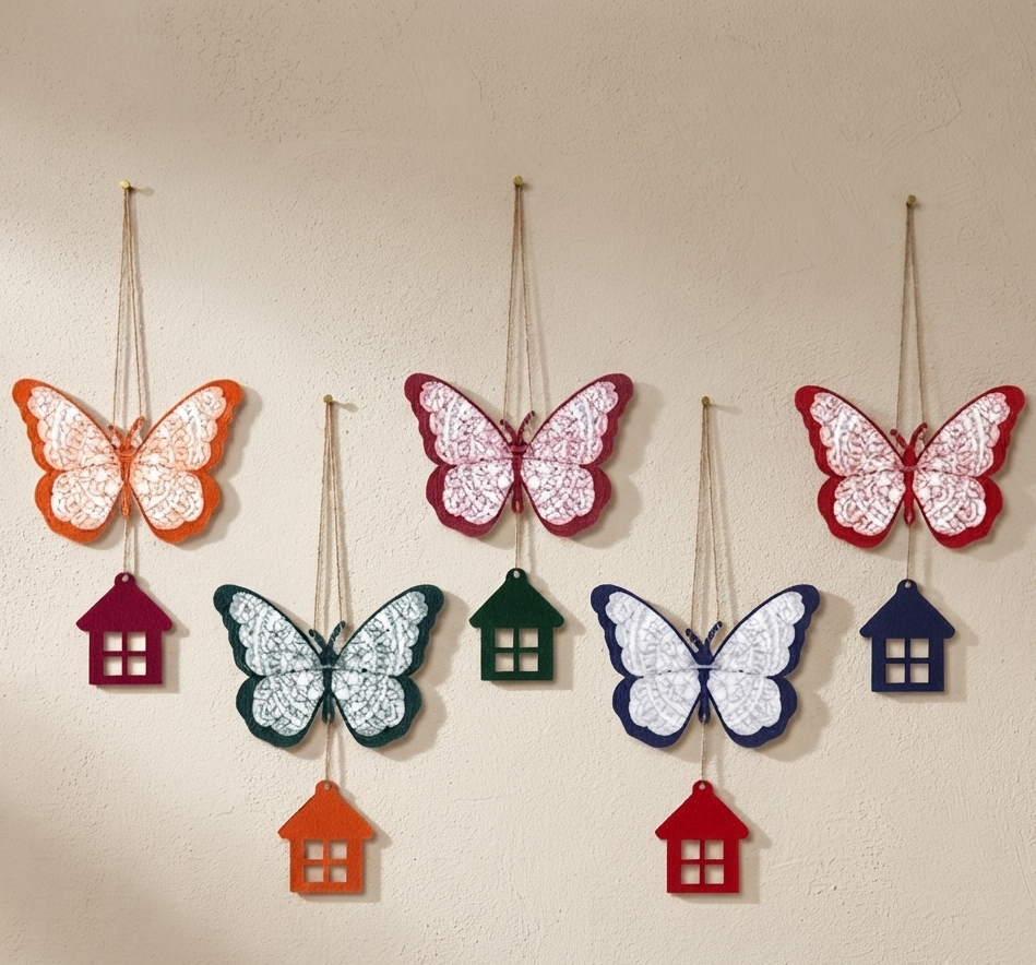 Colorful Butterfly Hanging Set | 5 Pack Wooden Wall Decor Latkan for Home