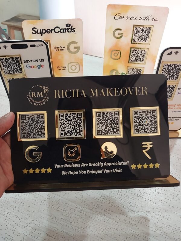 21 All-in-One QR Standee for Reviews, Payments & Social Media (4 QR)