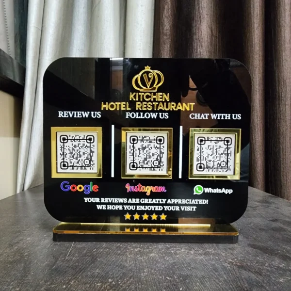 3 Black QR Code NFC Standee | Custom Contactless Sign for Social Media & Payments