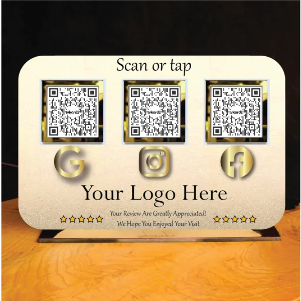 Custom 3 Acrylic NFC QR Code Signs | Digital NFC Standee | Eco-friendly Payment Sign (Horizontal)