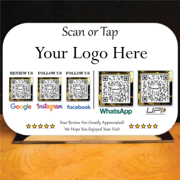 Acrylic NFC QR Code Signs | Contactless Digital Review & Payment Sign | Eco-friendly with (5 QR Codes)