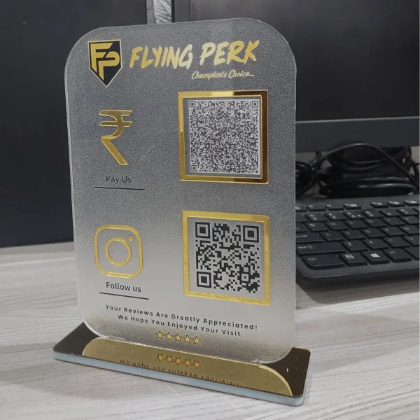 Acrylic QR standee 2 QR codes India SuperCards