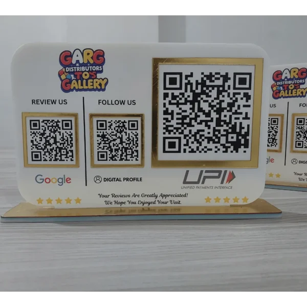 16 Acrylic QR Standee with 3 QR Codes | Multi-Platform QR Display | SuperCards India