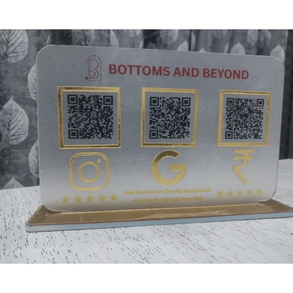 Acrylic QR standee 3 QR codes India SuperCards