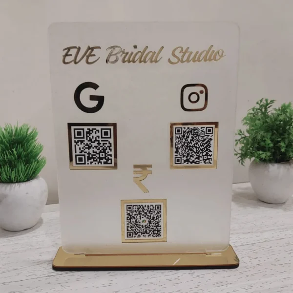 9 Acrylic QR Standee with 3 QR Codes | Multi-Platform QR Display | SuperCards India